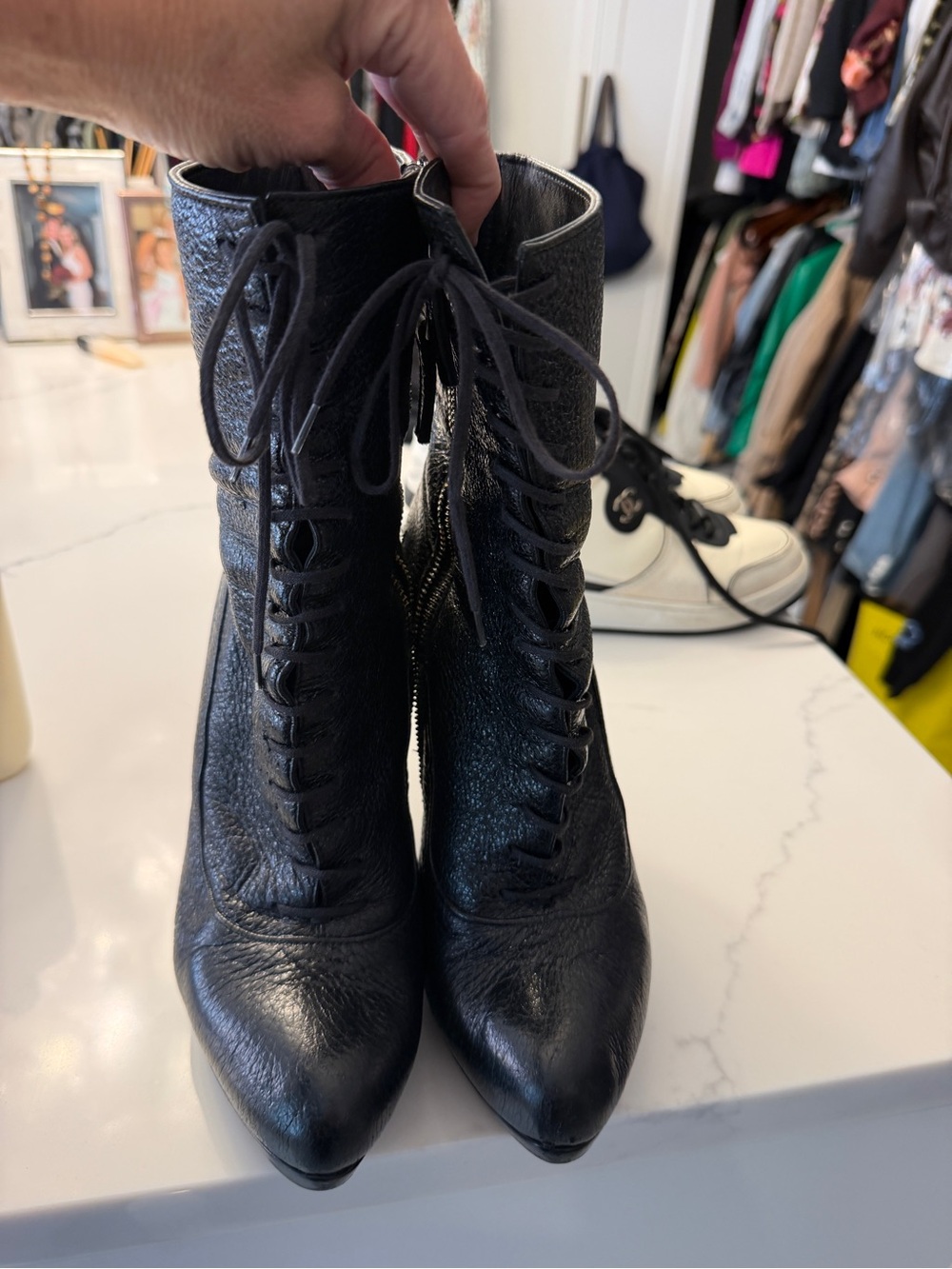 Barney’s New York Lace-Up pebbled leather Women's Ankle Boots